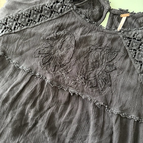 Free People Piece of Your Heart Embroidered Long Sleeve Mini Dress Black Size S - Picture 9 of 14